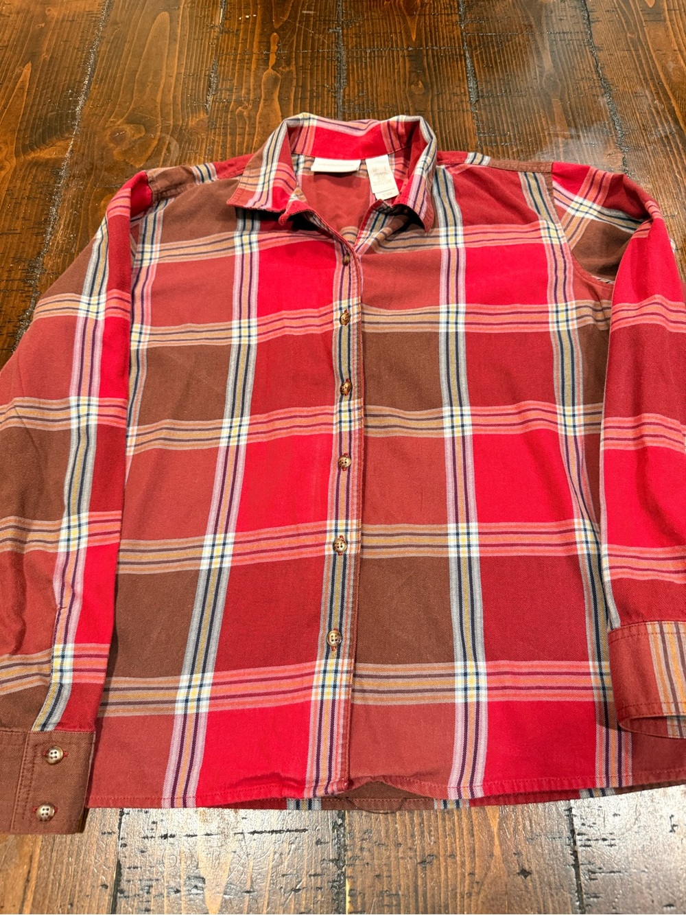 Vintage 90s Liz Claiborne Lizwear jeans Red Plaid button down shirt autumn L